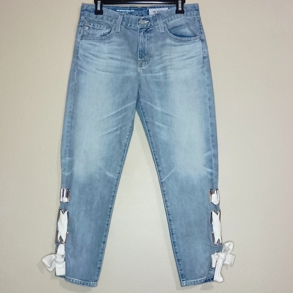 AG-ED Adriano Goldschmied Ex Boyfriend Slouchy Slim Lace Up Leg Ankle Jeans - Picture 1 of 6